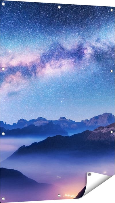Gards Tuinposter Melkweg bij de Bergen in Itali� - 80x120 cm - Tuindoek - Tuindecoratie - Wanddecoratie buiten - Tuinschilderij