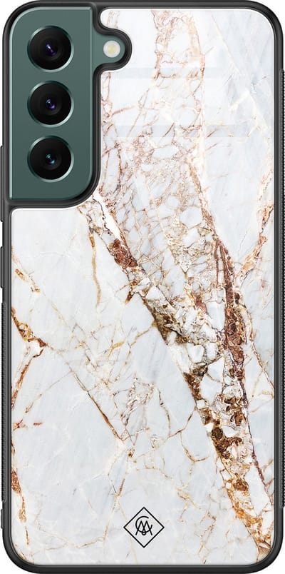 Casimoda® hoesje - Geschikt voor Samsung Galaxy S22+ - Marmer Goud - Luxe Hard Case Zwart - Backcover telefoonhoesje - Goudkleurig