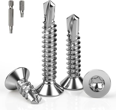 140 stuks boorschroeven, verzonken Torx M4,2 x 38 mm, zelftappende schroeven, verzonken schroeven, roestvrij staal, 410 plaatschroeven DIN 7504, platte kop, zelfborende schroeven voor plaatstaal