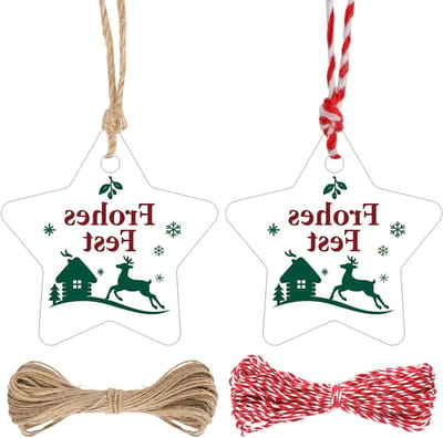 Merry Party Sterren Geschenken Hangers: 6 cm Kerst Hangers met Koord, 100 Stuks voor Cadeauverpakking, Feestdecoratie en Winterdecoratie