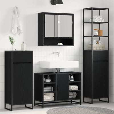 vidaXL - Badkamerkast - Zwart - Eiken - 40 - x - 30 - x - 180 - cm - Bewerkt - hout