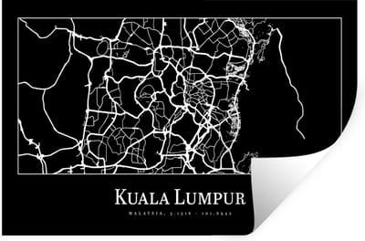 Muurstickers - Sticker Folie - Stadskaart - Kuala Lumpur - Kaart - Plattegrond - 30x20 cm - Plakfolie - Muurstickers Kinderkamer - Zelfklevend Behang - Zelfklevend behangpapier - Stickerfolie
