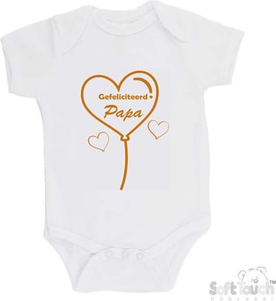 100% katoenen Romper met Tekst "Gefeliciteerd Papa..." - Wit/tan - Felicitatie Zwangerschap aankondiging - Zwanger - Pregnancy announcement - Baby aankondiging - In verwachting