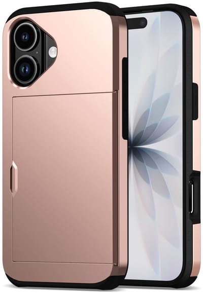 Hoesje met Kaarthouder Slider Geschikt voor Apple iPhone 17 | Back Cover Pasjeshouder Achterkant | Kaarthouder voor Twee Pasjes | Roze