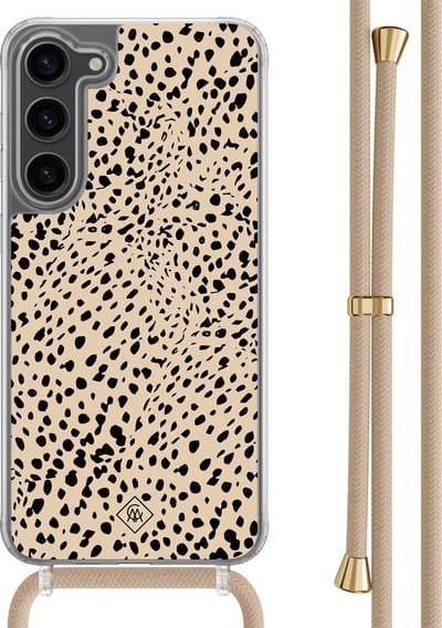 Casimoda® hoesje met beige koord - Geschikt voor Samsung S23 Plus - Stippen bruin abstract - Afneembaar koord - TPU/polycarbonaat - Bruin/beige