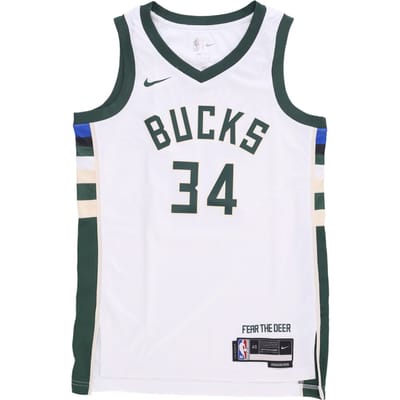 Basketbaltanktop heren Nba Dri Fit Swingman Jersey nr. 34 Giannis Antetokounmpo Milbuc wit