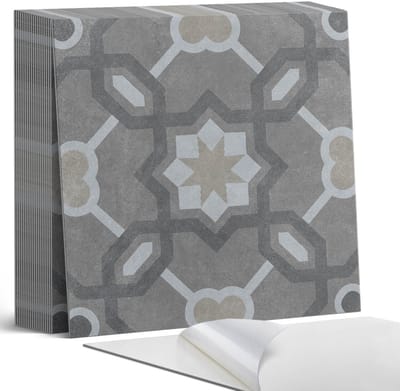 Coloray Plaktegels - Geometrisch tegelpatroon Zelfklevende Tegels - 20 cm x 20 cm - Grijs Plaktegels - 20 stuks - Vierkant PVC Tegels - Plaktegels Badkamer - Plaktegels Vloer - Vinyl Tegels - Wandtegel Zelfklevend
