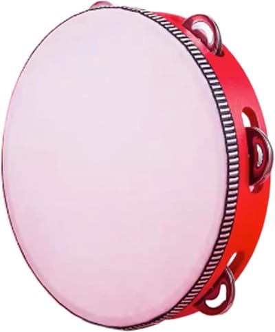 Kinder Tamboerijn - Percussie Instrument - Muziek Leren - Gemaakt van Hout - 8 Inch - Rood