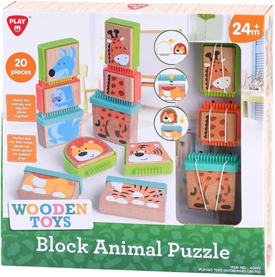 Play houten blokpuzzel dieren - educatief speelgoed 20-delig.