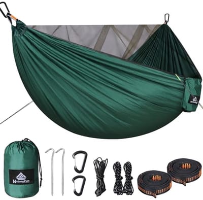 Campinghangmat met Klamboe - 300 kg Draagvermogen, Ademend en Sneldrogend Parachute-Nylon voor Binnen en Buiten Gebruik