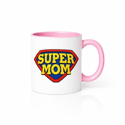 Super Mom Koffiemok met Roze Oor en Binnenkant - Moederdag Cadeau Tip - Decoratieve Keramische Beker