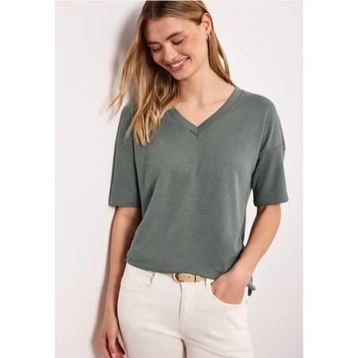 Shirt in gebreide look met V-hals