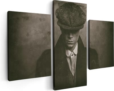 Artaza Canvas Schilderij Drieluik Engelse Gangster Uit Jaren 1920 - Zwart Wit - 90x60 - Foto Op Canvas - Canvas Print