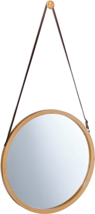 hangspiegel rond - verstelbaar bandje - bamboe lijst - klein en modern - Ø 38 cm