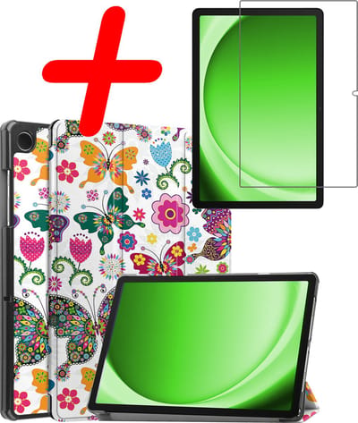 Hoesje Geschikt voor Samsung Galaxy Tab A11 / A9 - Met Screenprotector - Trifold Bookcase - Hard Cover - Hardcover Book Case - Tablet Hoes - Vlinders