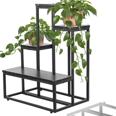 SEDDŌ Industrie - Metalen Plantenrek - 6 Planten - Zwart en Donkerbruin - Loftstijl