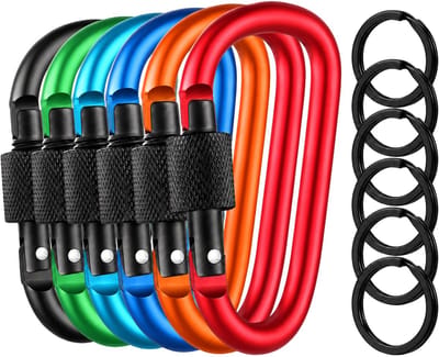 Karabijnhaak 6 stuks - Musketonhaak met Schroefsluiting - Karabijnhaak Sleutelhanger - Aluminium - Diverse kleuren