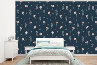 Behang - Fotobehang Bloem - Insecten - Patronen - Breedte 345 cm x hoogte 220 cm