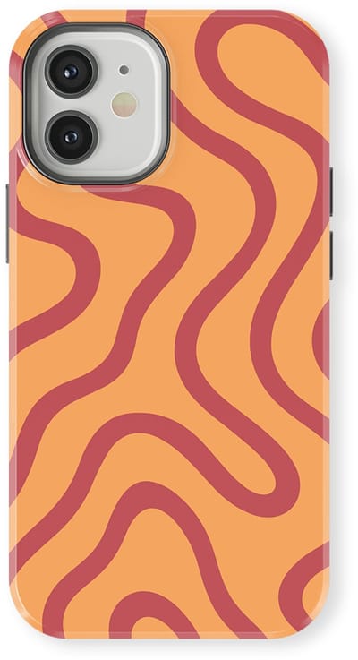 DripCase Curvy Lines Hoesje geschikt voor iPhone 12 | Backcover met Mag | Design Tough Case geschikt voor iPhone 12 Terracotta Twist