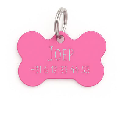 Lovelockers® | Hondenpenning inclusief graveren | Gegraveerde Penning Bot | Fel Roze | maat L 38 x 26 mm | incl 2 regels gravering | Luxe honden penning