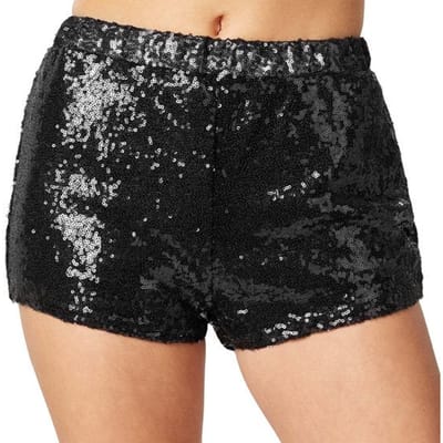 dressforfun - Pailletten-short zwart M - verkleedkleding kostuum halloween verkleden feestkleding carnavalskleding carnaval feestkledij partykleding - 303897
