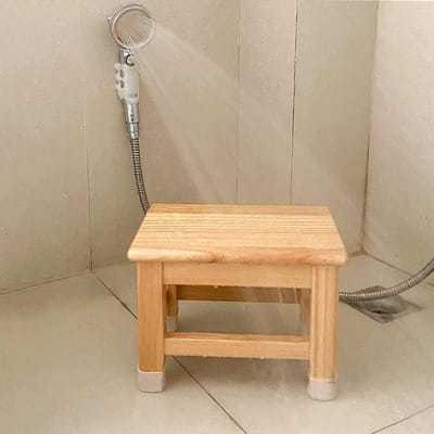 Houten Kruk - Voetenbankje - Extra Zitplaats - Massief Hout - 28x20x25cm - Houtkleur
