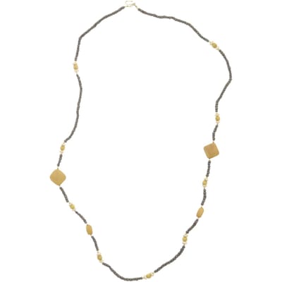 Behave – Lange ketting okergeel taupe – Boho look – Zomerse stijl