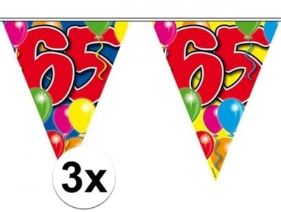 Vlaggenlijn 65 jaar - 3x - 10 meter - plastic - Leeftijd versiering - 65e verjaardag/jubileum