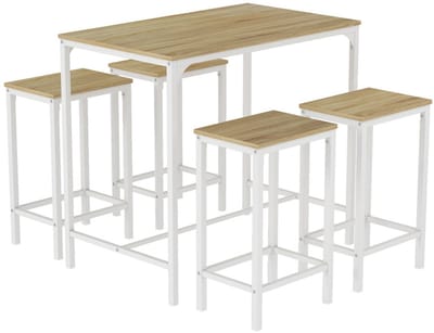 EGGREE Eettafel en stoelenset - bartafel met 4 stoelen - keuken - woonkamer - bar - stalen frame - industrieel ontwerp - bartafel 100 x 60 x 90 cm - barstoel 30 x 40 x 65 cm, eikennerf