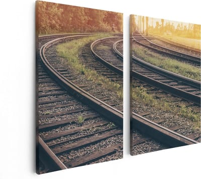 Artaza Canvas Schilderij Tweeluik Rails Spoorwegen Naast Elkaar - 80x60 - Foto Op Canvas - Canvas Print