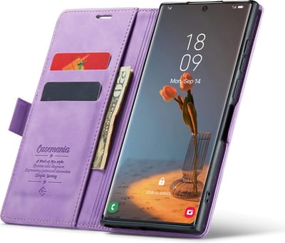 CaseMania Bookcase hoesje geschikt voor Samsung Galaxy S24 Ultra - Effen Lila - Kunstleer