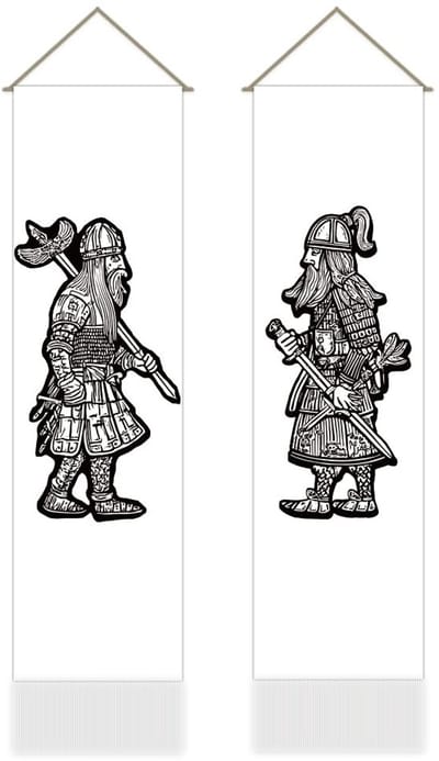 Dailygoods- Wandtapijt Set van 2 - Viking Warrior Decor - Noorse Krijgers - Muur Opknoping - 30,5 x 130 cm - Tapijt met Kwastje - Muurtapijt