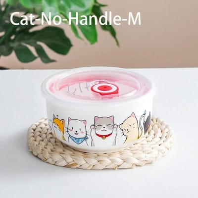 Japanse Cartoon Keramische Instant Noedelkom Huishouden met Handvat Lekdicht Noedels Soepkom School Student Servies gray
