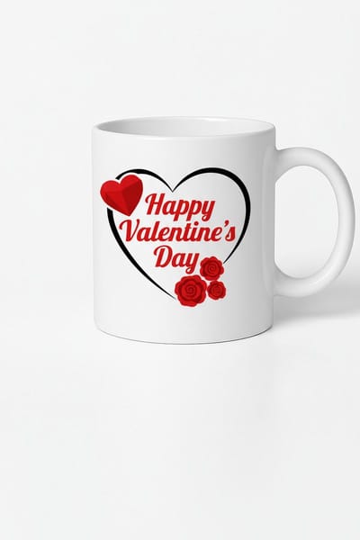 Valentijnsdag Mok Happy Valentine's Day met Hart & Rozen - Romantisch Cadeau