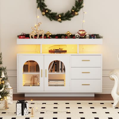 Sideboard - 120x40x80 cm wit - LED 16 kleuren & app - hoogglans & acryl deur - 3 laden & open vakken
