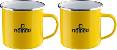 NOMAD® 2x Emaille Mok | 350 ml Geel | Koffiemok Drinkbeker Geëmailleerd | Camping Mok Metaal