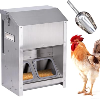 Kippenvoerbak - Veevoer Dispenser - Voederen Vee - Rattebestendig Ontwerp - 9 kg Capaciteit - Zilver