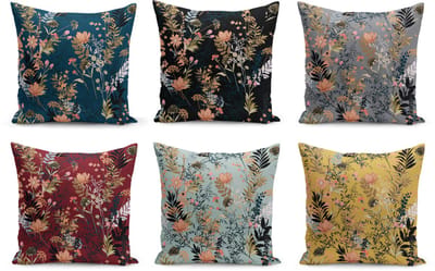 Velvet Kussenhoes set van 6 stuks - 50x50 cm - Bloemen - Kussensloop - Aan beide zijdig bedrukt