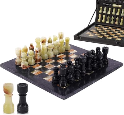 Schaakspel Marmer - Strategisch Spel - Decoratief Gebruik - Handgemaakt Uniek - 30 cm Bord - Zwart Groen