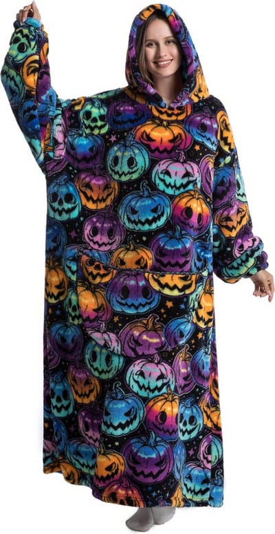 Bovista Hoodie Deken Met Mouwen - Onesie - Fleece Blanket - Dames - Heren - Kinderen - Plaid - Knuffeldeken - Extra Zacht - Pompoen