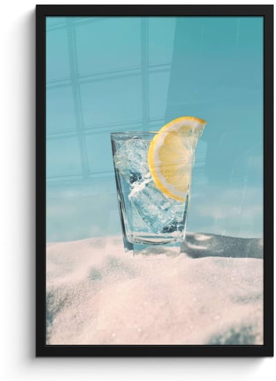 Poster in lijst - Fotolijst 40x60 cm - Posters - Glas - ijsblokjes - Citroen - Posterlijst zwart - Decoratie - Wanddecoratie woonkamer - Muurdecoratie slaapkamer
