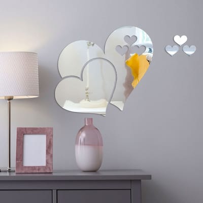 5 hartvormige spiegelstickers - Zelfklevende stickers met spiegeleffect