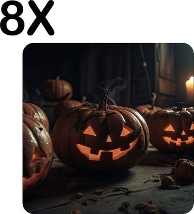 Luxe Placemat - Spooky Halloween Pompoenen - Set van 8 Placemats - 50x50 cm - 2 mm dik Vinyl - Anti Slip - Afneembaar