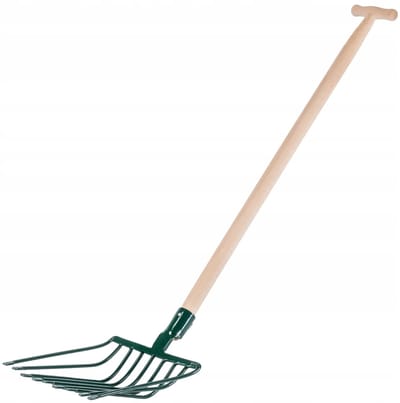 KADAX Steenvork, vork met lange houten steel, 9 tanden, spatvork, hooivork, grafvork van staal, vork voor steen, tuin, aardappelvork, tuinvork (T-greep)