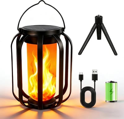 Ulisem - Solar lantaarn - Buiten waterdicht - Vlam tuinlamp - 4 standen Zonnemodus - USB-C en zonne-energie - Ophangbare lantaarn - Halloween en kerst decoratie