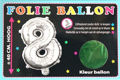 Folieballon - 8 - Cijfer Groen - 40cm - Folie - Ballon - Zelfsluitend - Eenvoudig Met Mond Opblazen - Ophangoogjes - Touche Cards