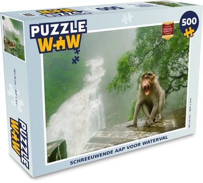 Puzzel Schreeuwende aap voor waterval - Legpuzzel - Puzzel 500 stukjes
