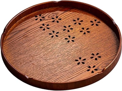 Houten Ronde Theetafel van 27 cm, Sakura Groene Thee Serveerplaat voor Matcha en Bakken, Traditionele Song Dynastie Diner Schalen