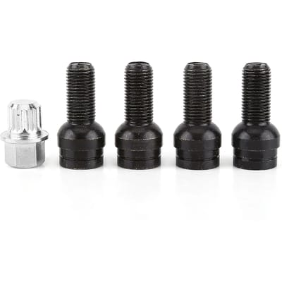 4+1 M14*1.5MM Zwarte stalen wielbouten en borgmoerenset met sleutel zwart