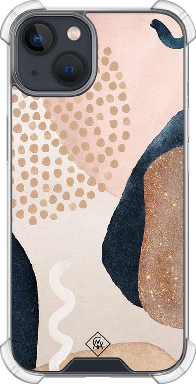 Casimoda® hoesje - Geschikt voor iPhone 13 Mini - Abstract Dots - Shockproof case - Extra sterk - TPU/polycarbonaat - Bruin/beige, Transparant